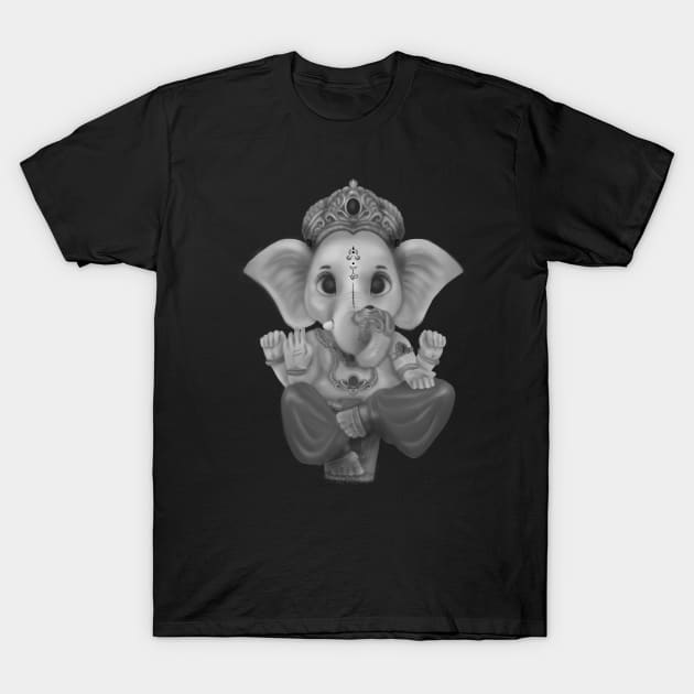 Black and white Lord Ganesha T-Shirt by cgcreation